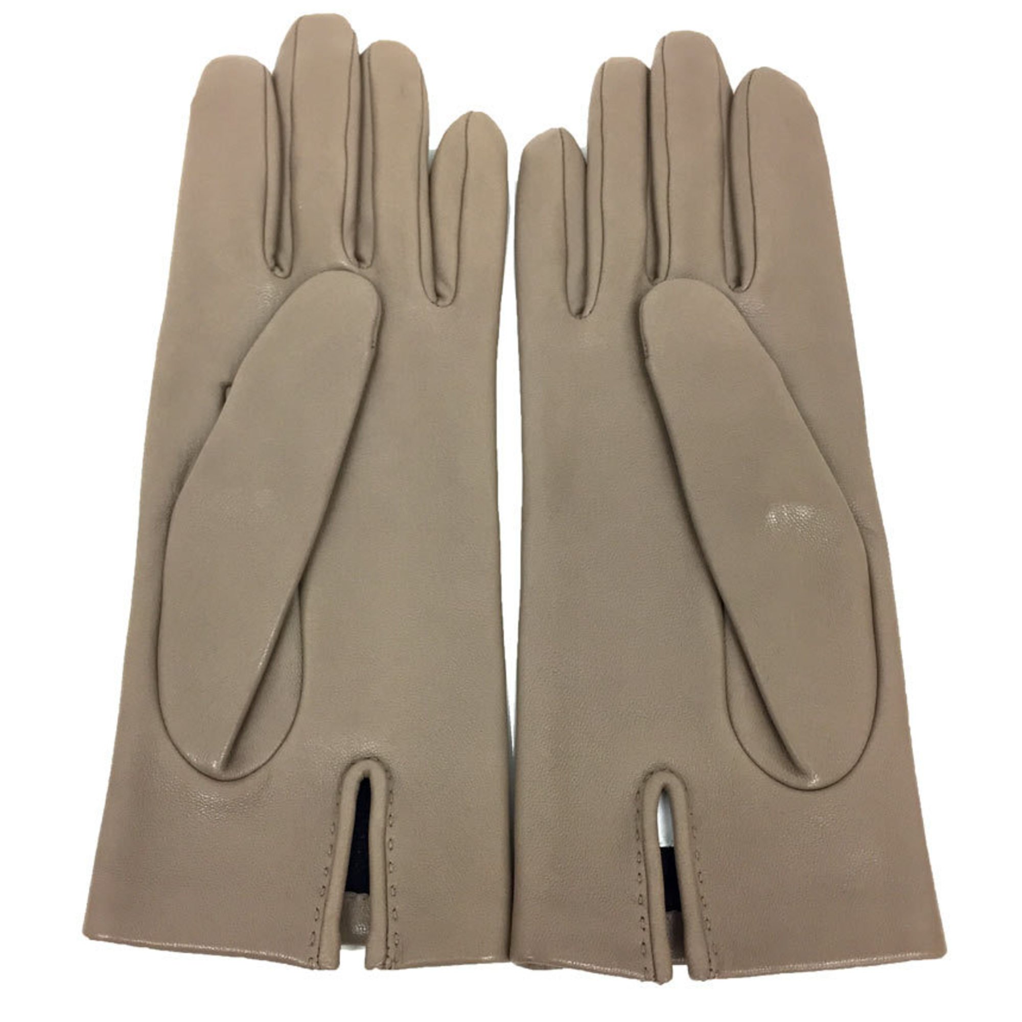 HERMES Hermes Leather Gloves #6.5 Lambskin Women's Etoupe