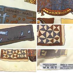 HERMES Hermes Carre 45 Petite Scarf PERSONA Mask 100% Silk Beige Pocket Square Neckerchief