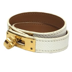 Hermes HERMES Leather Bracelet Kelly Double Tour S Size White x K engraved in square