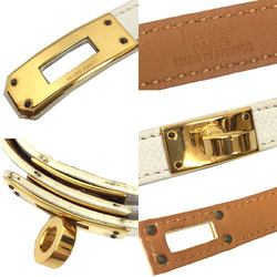 Hermes HERMES Leather Bracelet Kelly Double Tour S Size White x K engraved in square