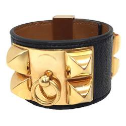 Hermes HERMES Collier de Chien (CDC) Black x X stamp S size Leather bracelet bangle Ladies