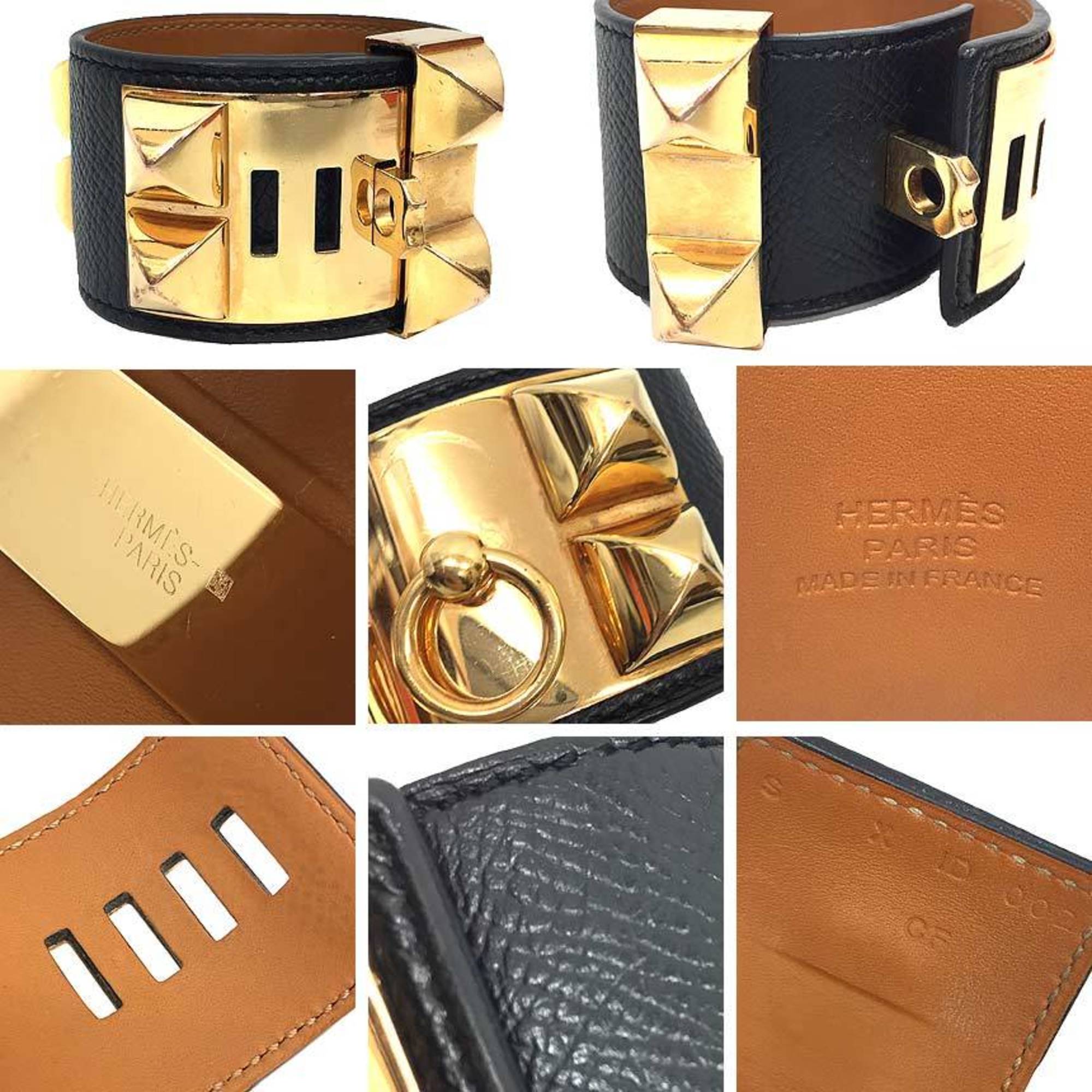 Hermes HERMES Collier de Chien (CDC) Black x X stamp S size Leather bracelet bangle Ladies