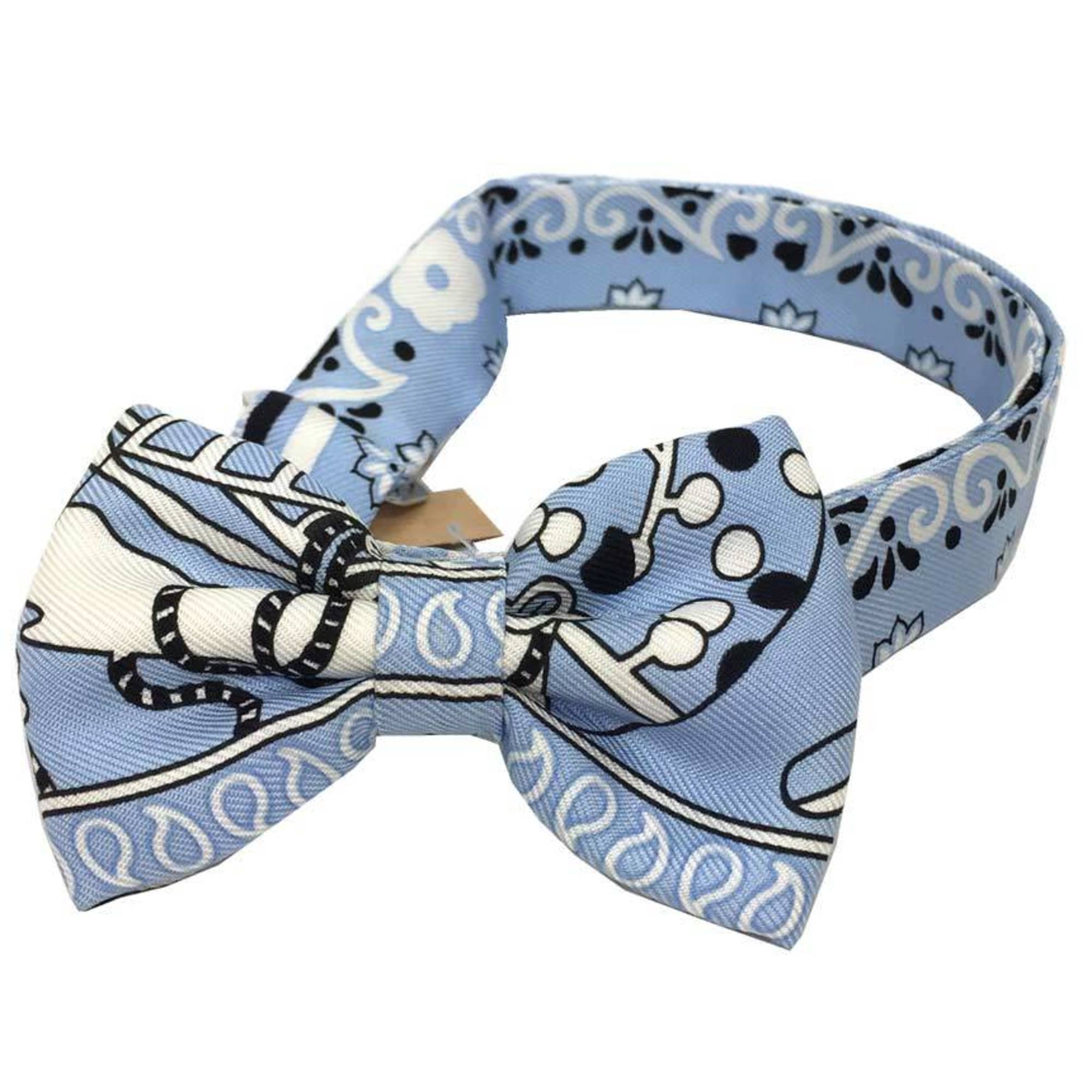 HERMES NOEUD PAPILLON Bow tie Choker Bracelet FLEURS ET PAPILLONS DE TISSU Flowering weave Light blue Blue 100% silk Men's Women's aq10583