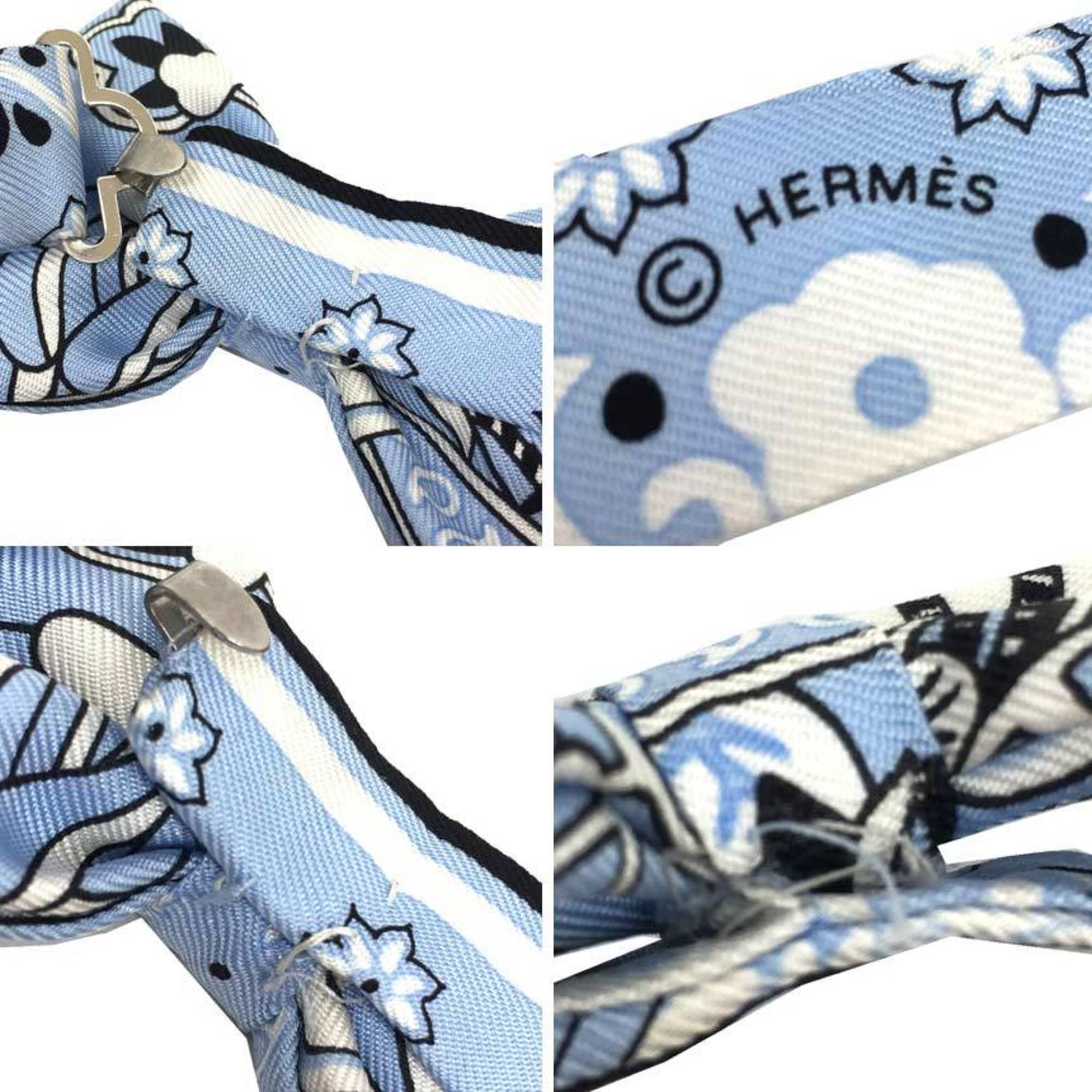 HERMES NOEUD PAPILLON Bow tie Choker Bracelet FLEURS ET PAPILLONS DE TISSU Flowering weave Light blue Blue 100% silk Men's Women's aq10583