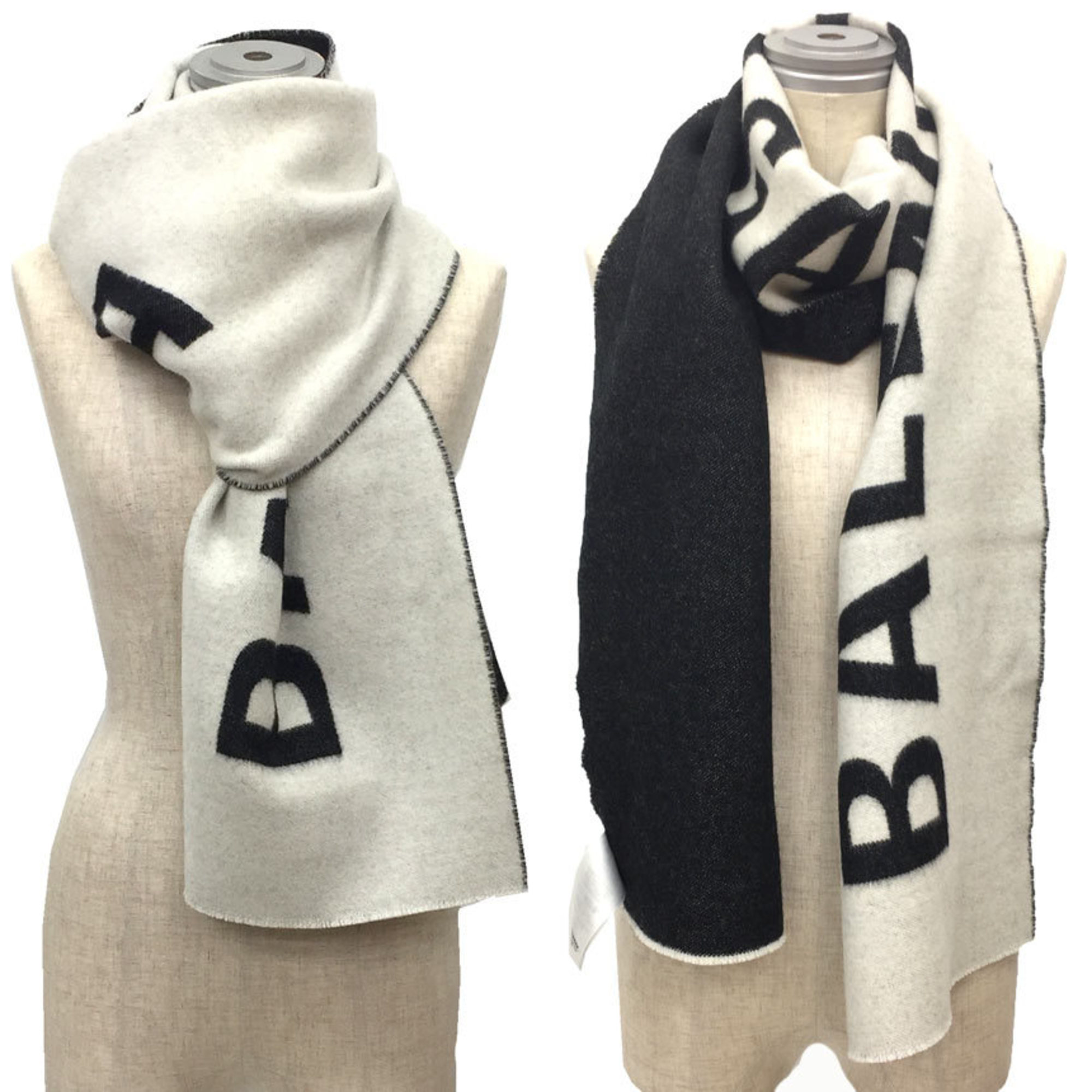 BALENCIAGA Marco Scarf 512732 Wool Black x White aq10559