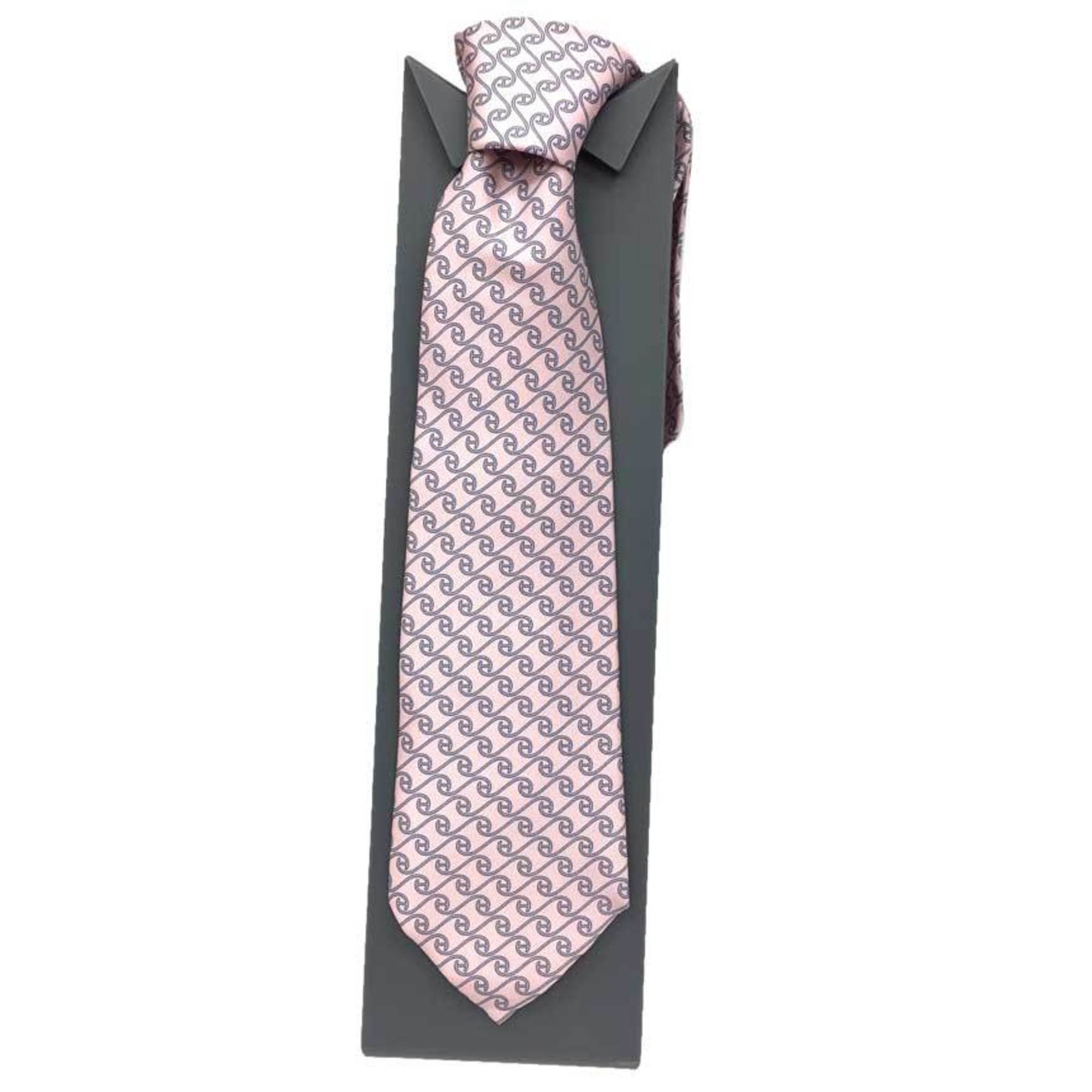 Hermes HERMES tie H pattern pink 100% silk men's