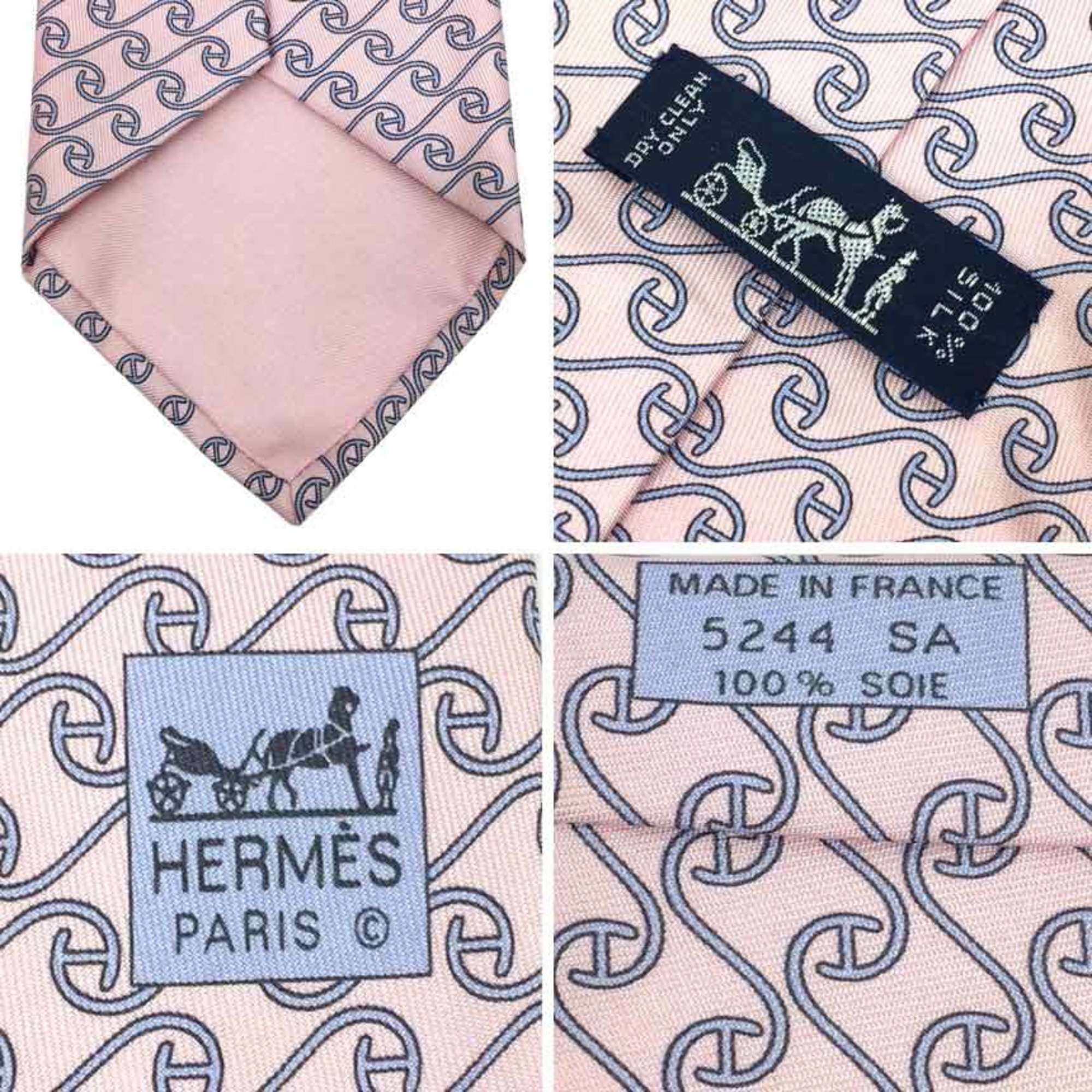 Hermes HERMES tie H pattern pink 100% silk men's