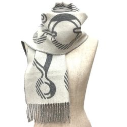 HERMES Hermes Cashmere Scarf Cazac de Re Buckle Dore Stole Shawl Grey Men's Women's Unisex