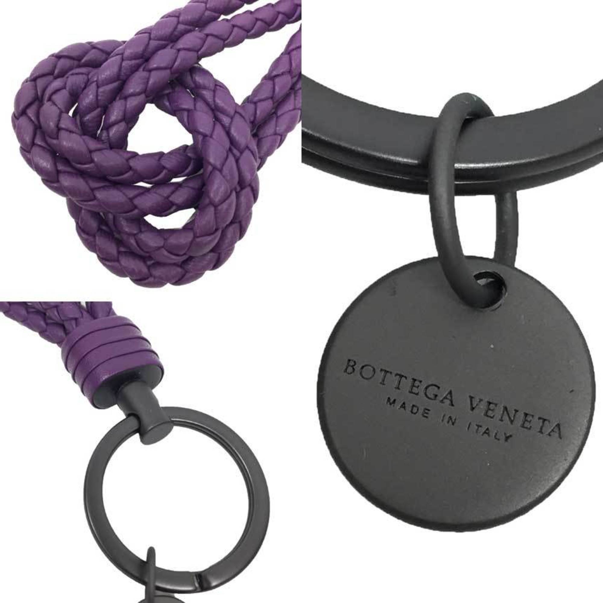 Bottega Veneta Key Ring Holder Intrecciato Leather Purple Unisex Small Wallet