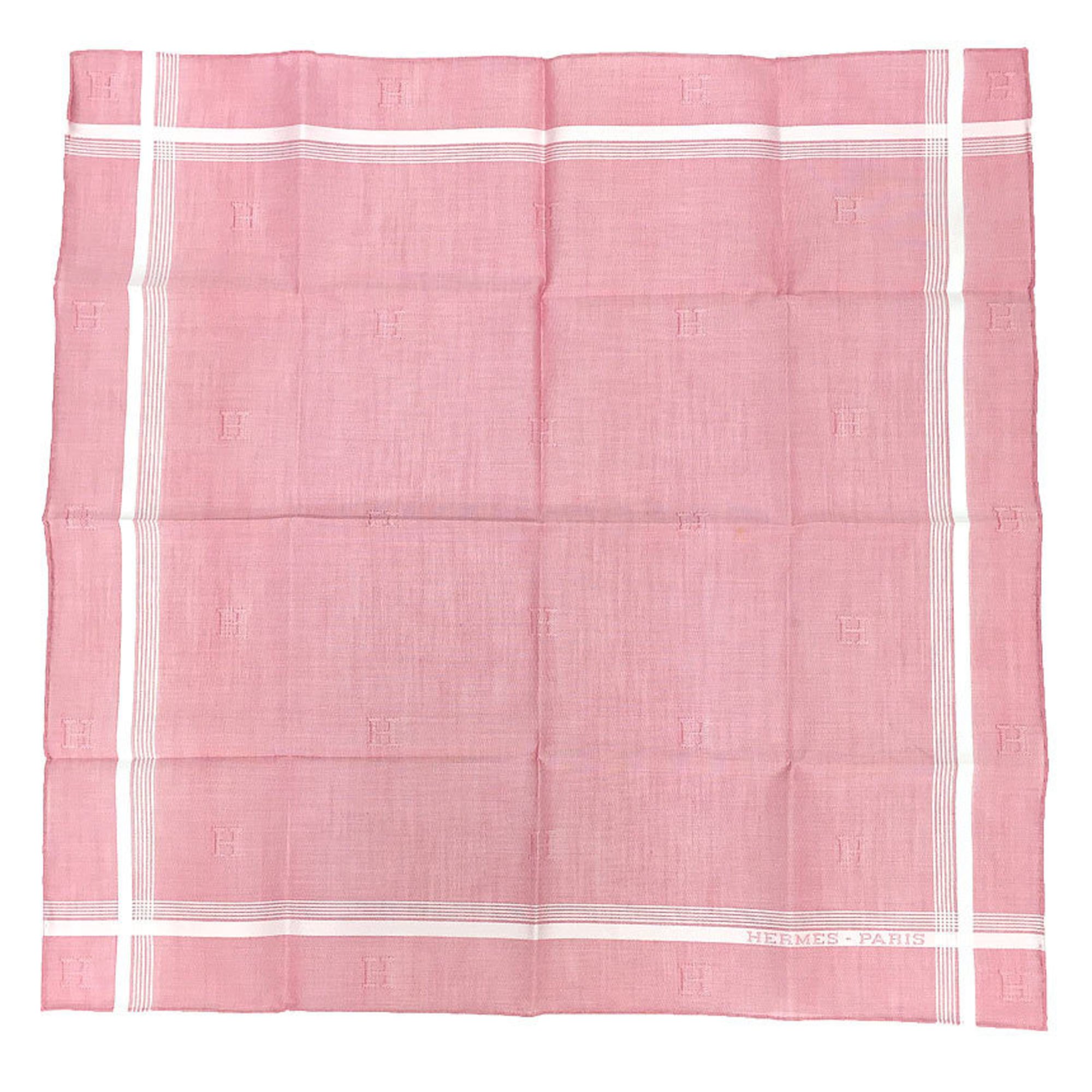 HERMES Hermes Handkerchief Jacquard H Passant Cotton Carré Pocket Square Neckerchief 100% Rose