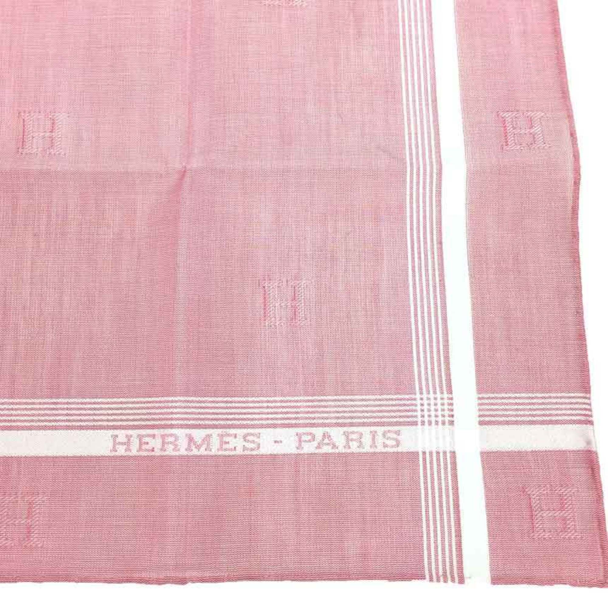 HERMES Hermes Handkerchief Jacquard H Passant Cotton Carré Pocket Square Neckerchief 100% Rose