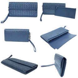 Bottega Veneta Intrecciato Long Wallet with Strap Navy