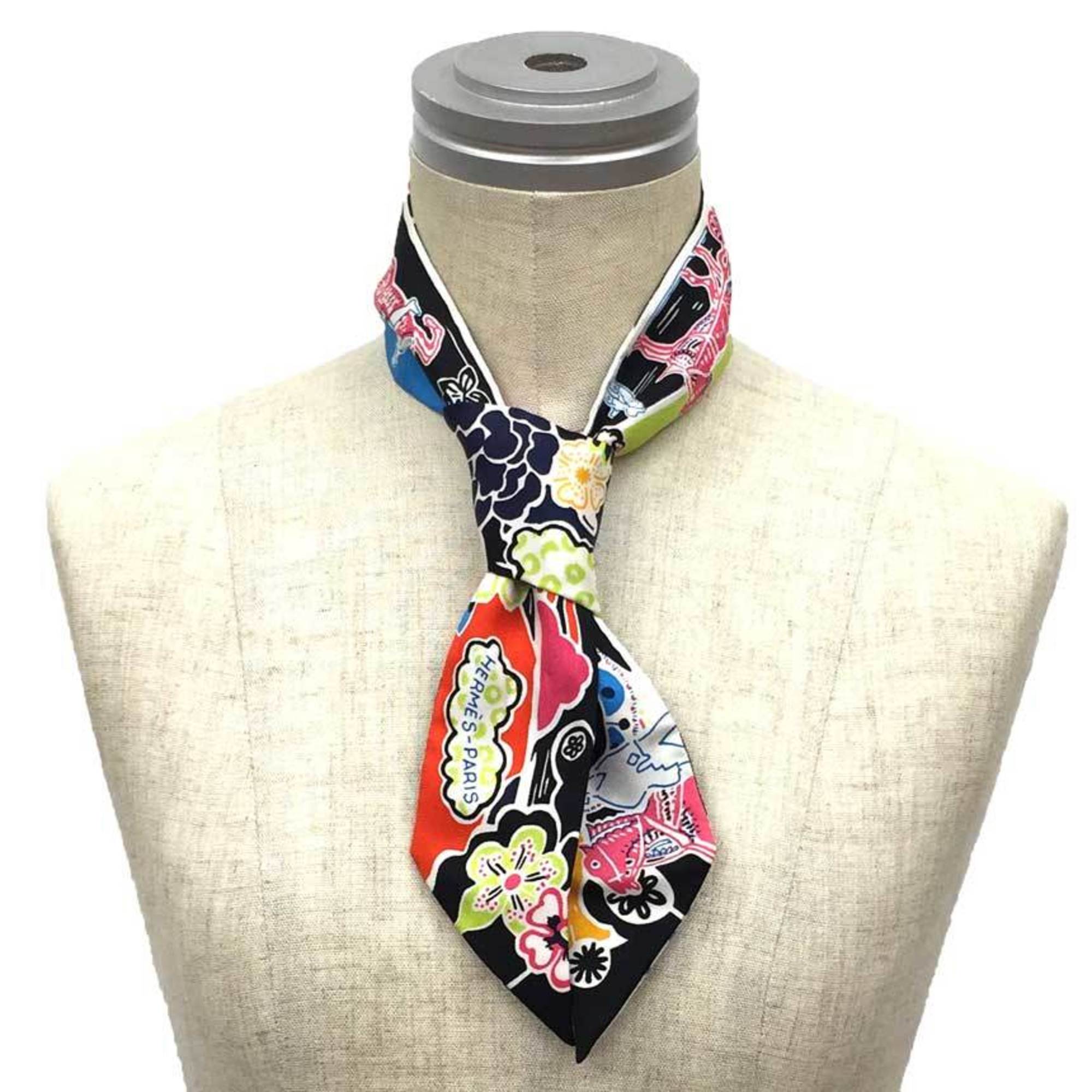 HERMES Hermes Twilly Scarf Muffler TWILLY BINGATA Bingata 2021AW Black/Rouge/Multicolor 100% Silk