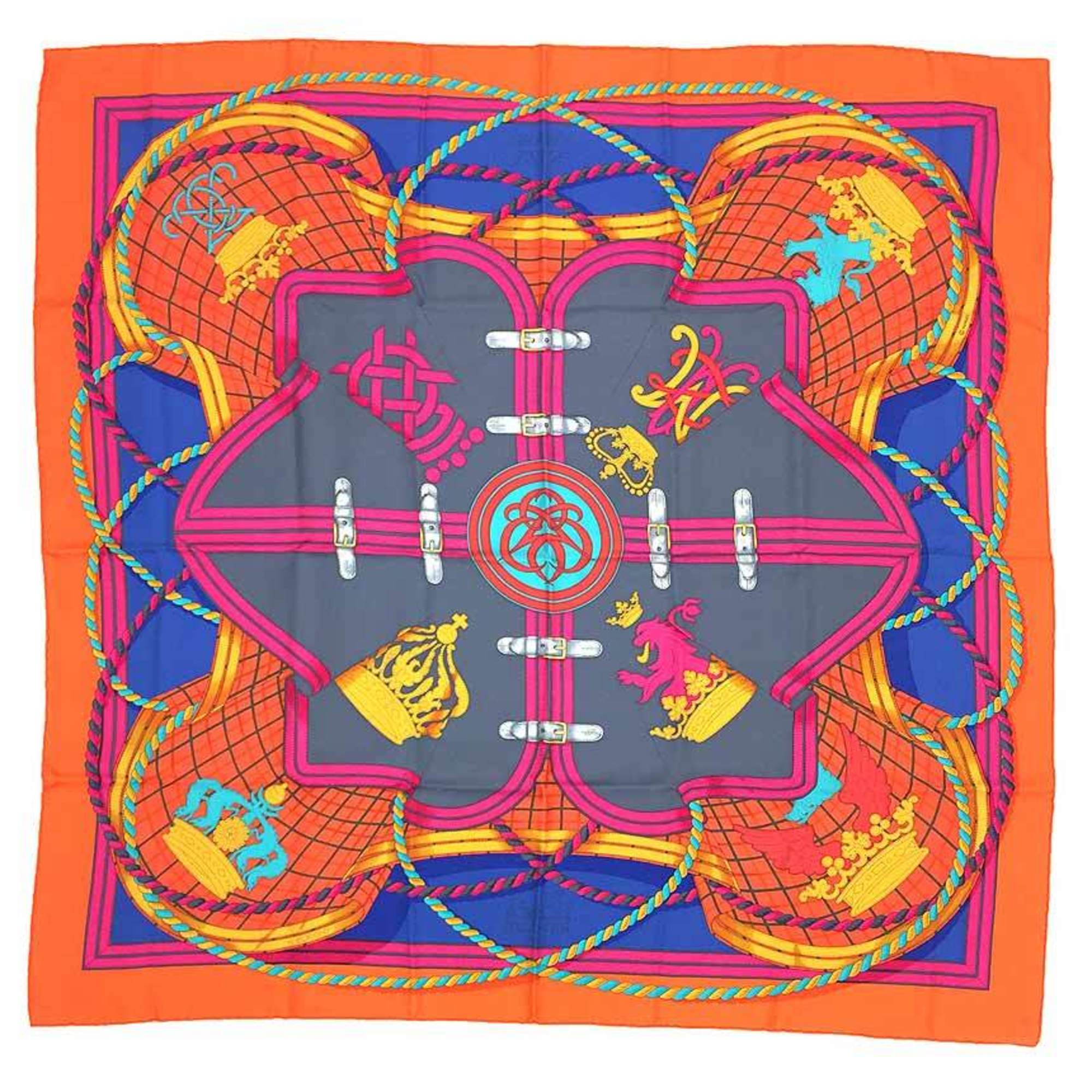 HERMES Hermes Scarf Muffler Carre 90 GRANDE TENUE Horse Formal Wear 100% Silk Orange x Gray