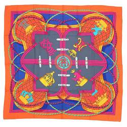 HERMES Hermes Scarf Muffler Carre 90 GRANDE TENUE Horse Formal Wear 100% Silk Orange x Gray