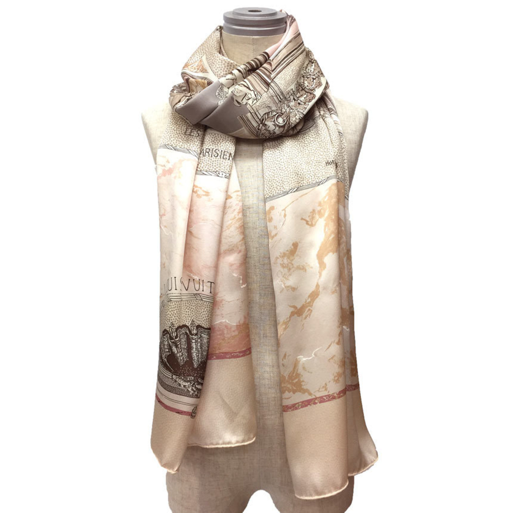 LOUIS VUITTON Louis Vuitton Long Scarf Stole Silk Pink Beige