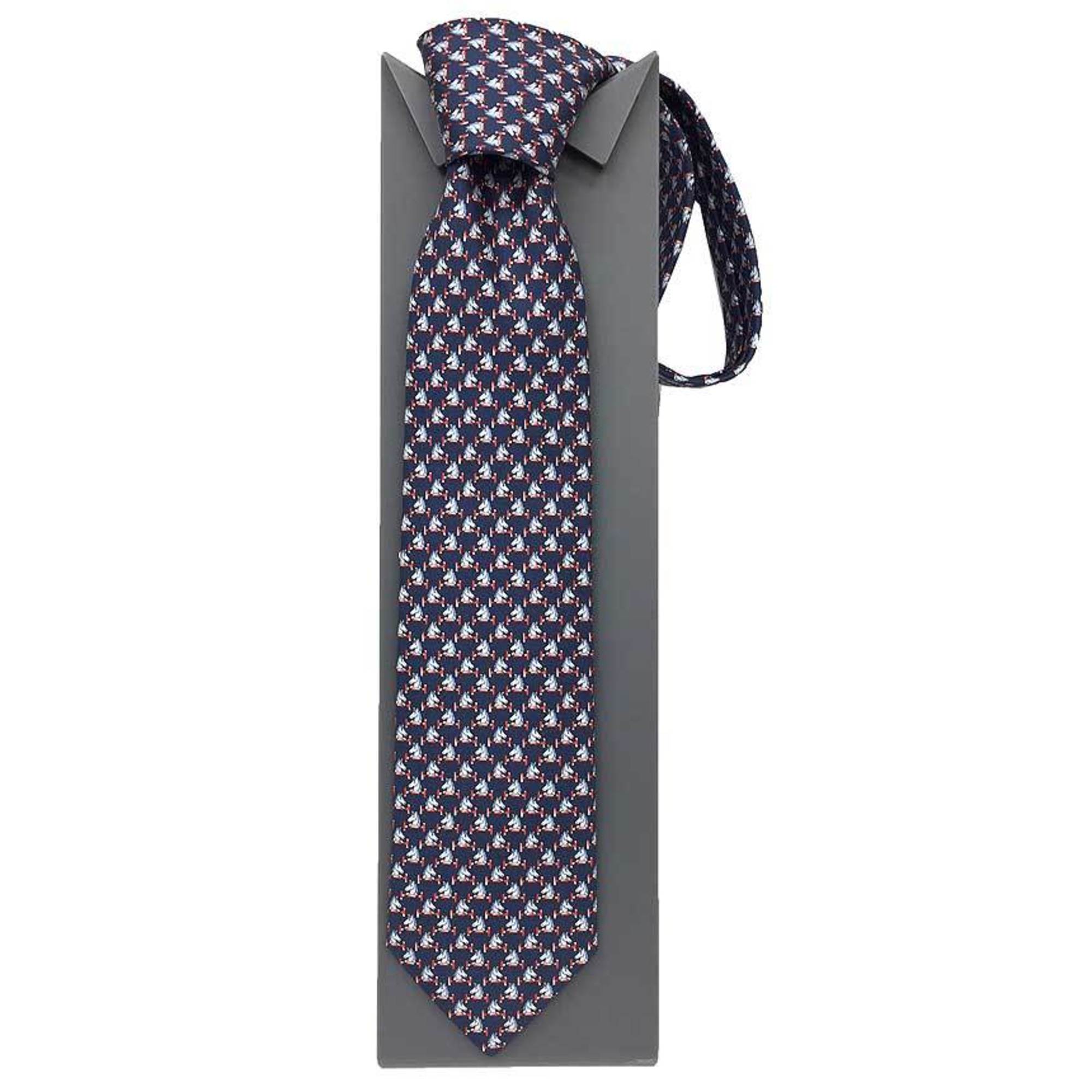 Hermes HERMES Tie CRAVATE TWILL TIE 8 CHEVAL AU BAR Horse 606278T 04 Navy MARINE/ROUGE Men's