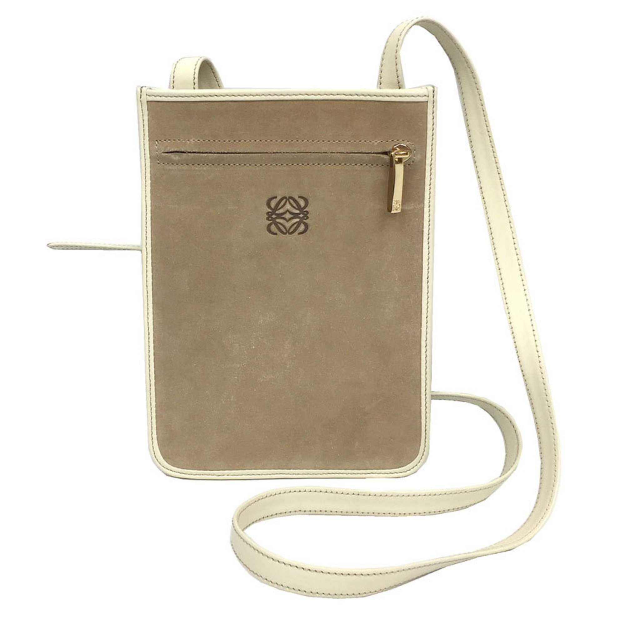 LOEWE Suede Shoulder Bag Pochette Ivory Loewe Ladies