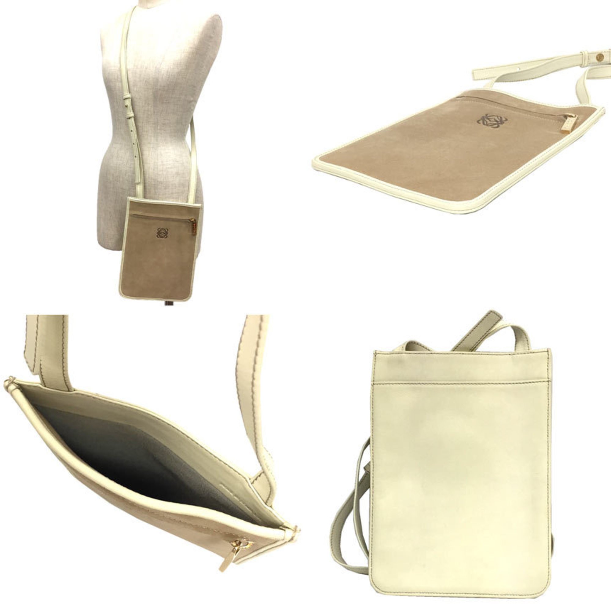 LOEWE Suede Shoulder Bag Pochette Ivory Loewe Ladies