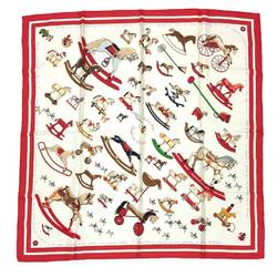 Sale HERMES Hermes Carre 90 Scarf Muffler Raconte moi le cheval (Tell me about the horse) Ivory x Red Silk