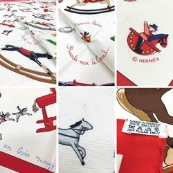 Sale HERMES Hermes Carre 90 Scarf Muffler Raconte moi le cheval (Tell me about the horse) Ivory x Red Silk