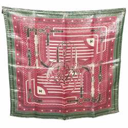 HERMES Hermes Scarf Muffler Bandana Carre 55 Disco Coaching Metallic Fiber Fuchsia x Veil (Pink Green) Silk