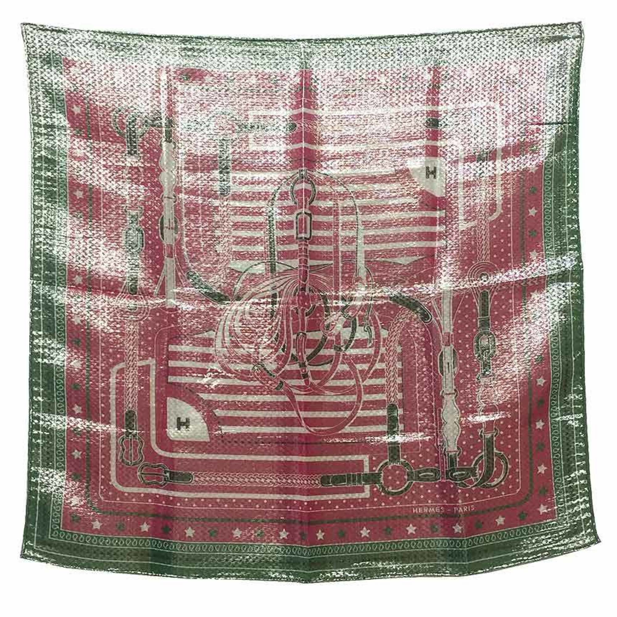 HERMES Hermes Scarf Muffler Bandana Carre 55 Disco Coaching Metallic Fiber Fuchsia x Veil (Pink Green) Silk