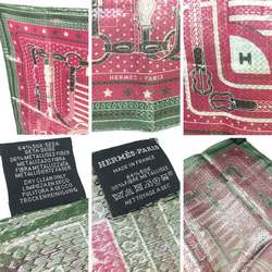 HERMES Hermes Scarf Muffler Bandana Carre 55 Disco Coaching Metallic Fiber Fuchsia x Veil (Pink Green) Silk