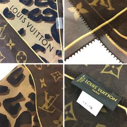 Louis Vuitton LOUIS VUITTON Echarpe Monogram Scarf Muffler Stole Leopard M72123 100% Silk Brown