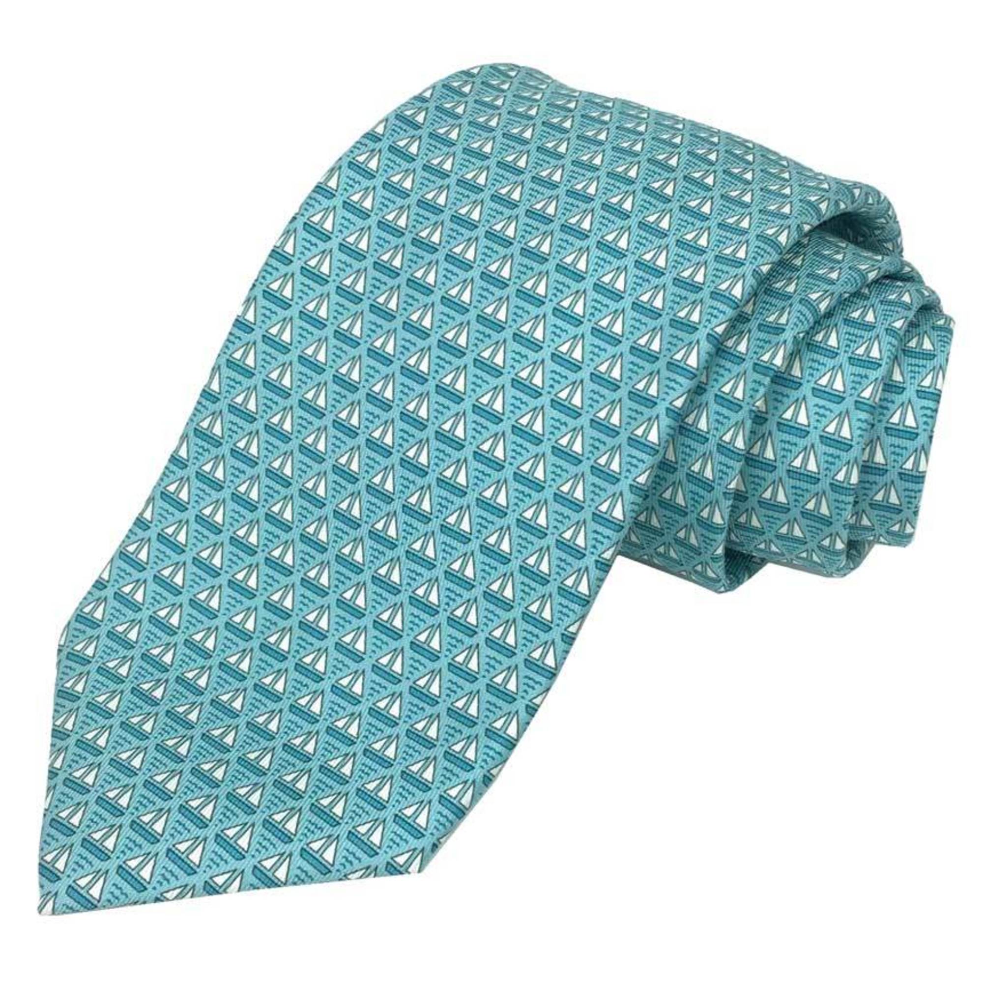 HERMES Tie Yacht Pattern 605951T 17 CRAVATE TWILL SOIE 8CM OPTIMIST Light Blue