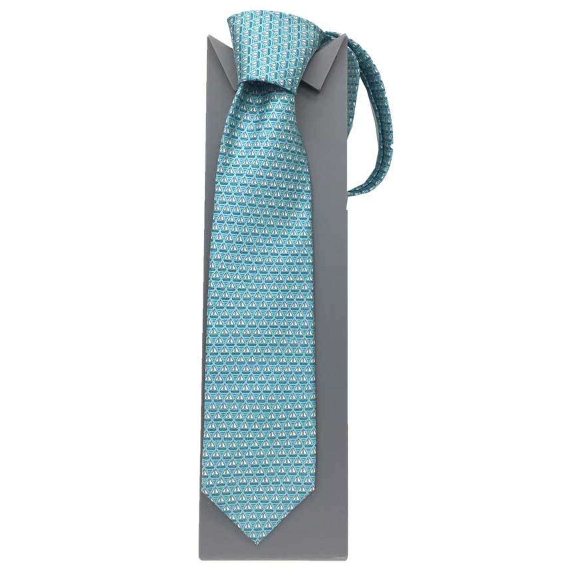 HERMES Tie Yacht Pattern 605951T 17 CRAVATE TWILL SOIE 8CM OPTIMIST Light Blue