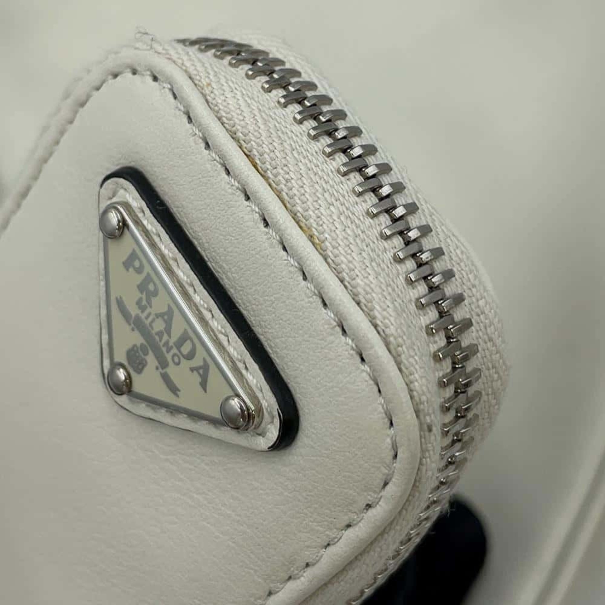 Prada Shoulder Bag Triangle Embossed Leather 1BH190 PRADA White