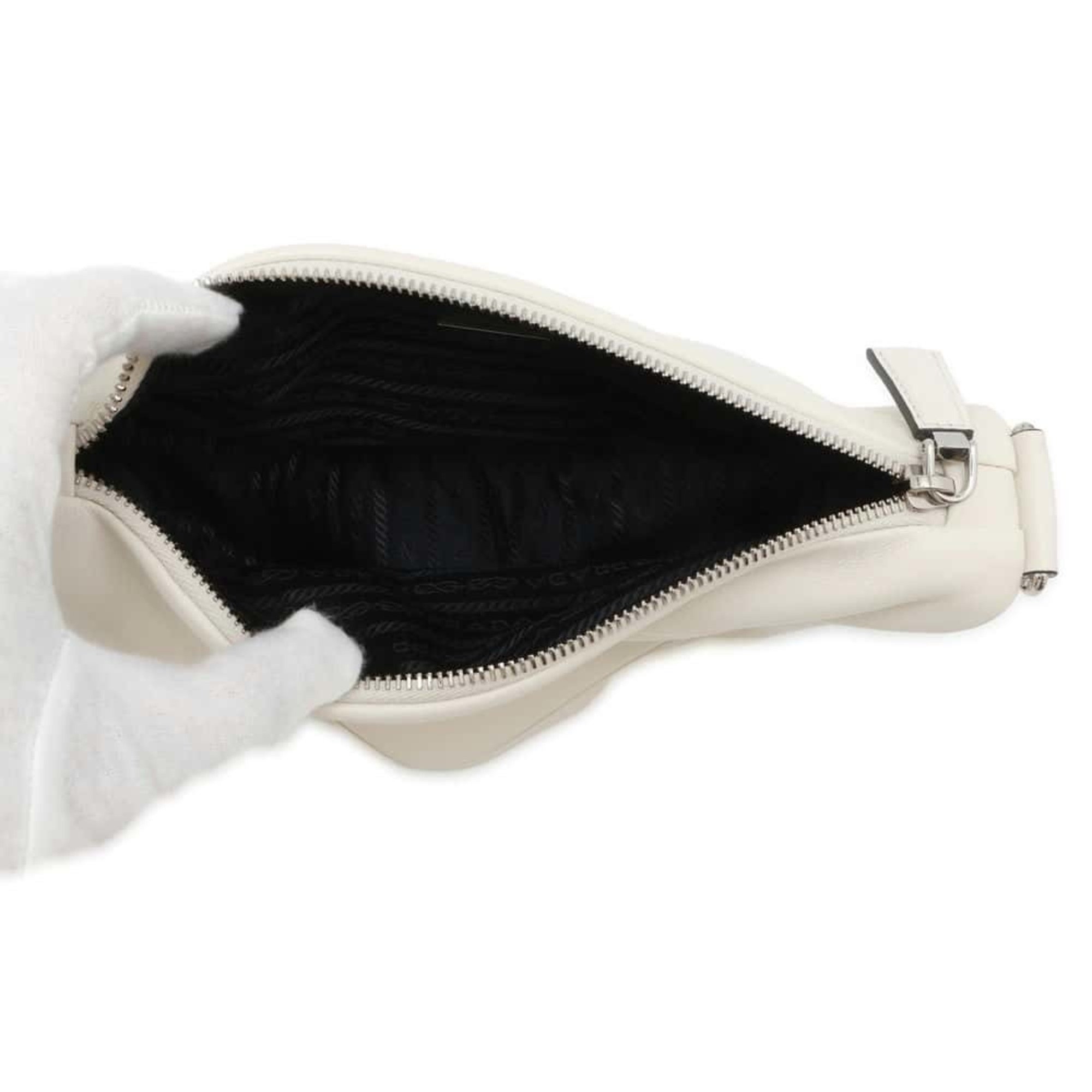 Prada Shoulder Bag Triangle Embossed Leather 1BH190 PRADA White