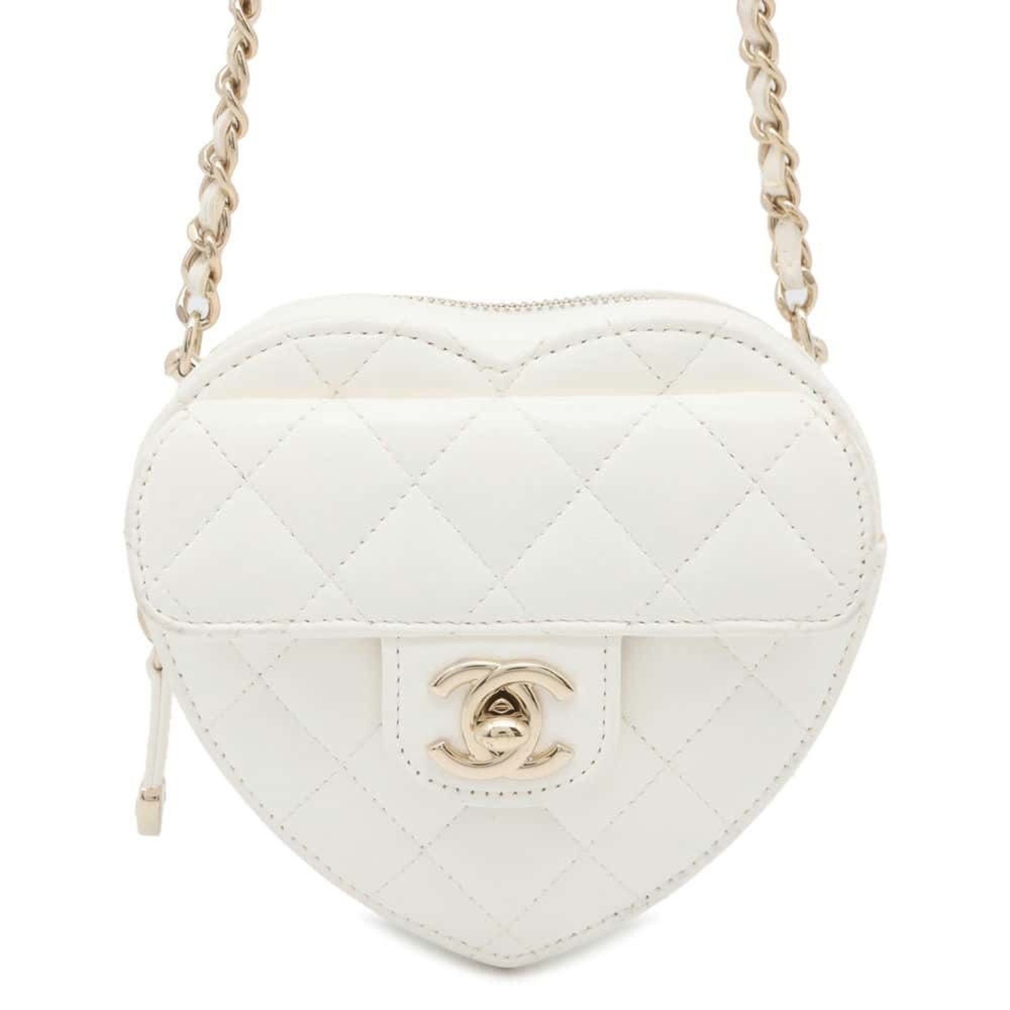 Chanel Chain Shoulder Bag Matelasse Coco Mark Heart Lambskin AP2784 CHANEL Pochette White