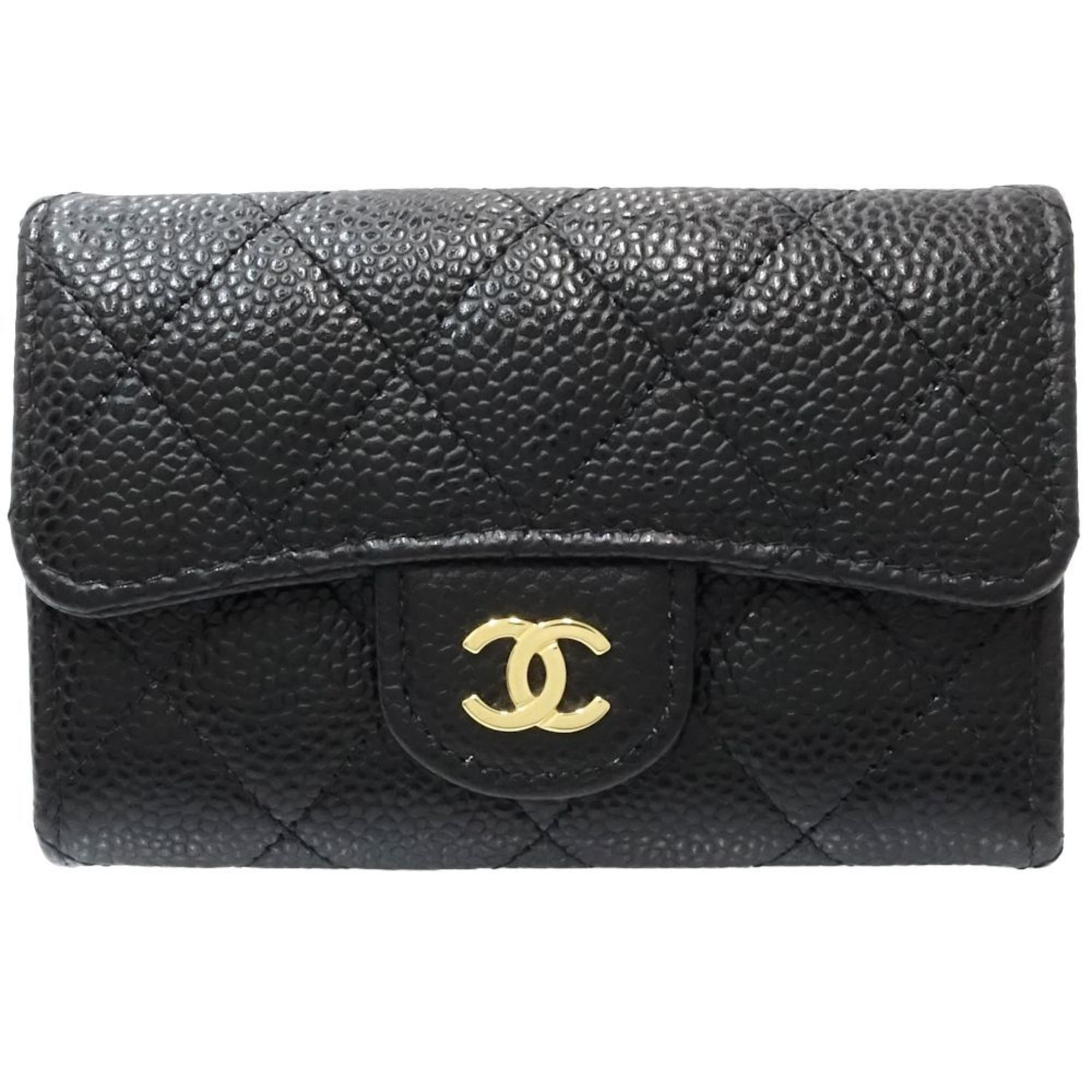 CHANEL Business Card Holder/Card Case A80799 Classic Zip Matelasse Coco Mark Caviar Skin Black 180737