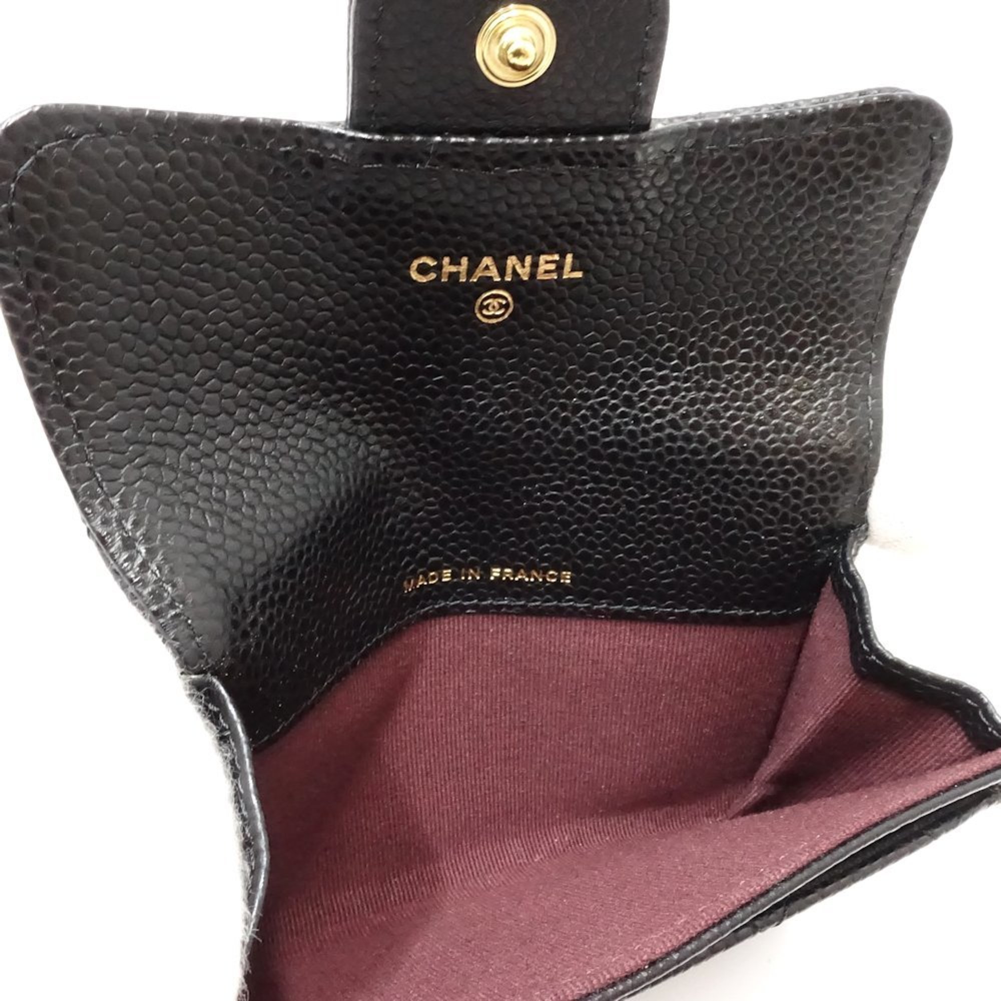 CHANEL Business Card Holder/Card Case A80799 Classic Zip Matelasse Coco Mark Caviar Skin Black 180737