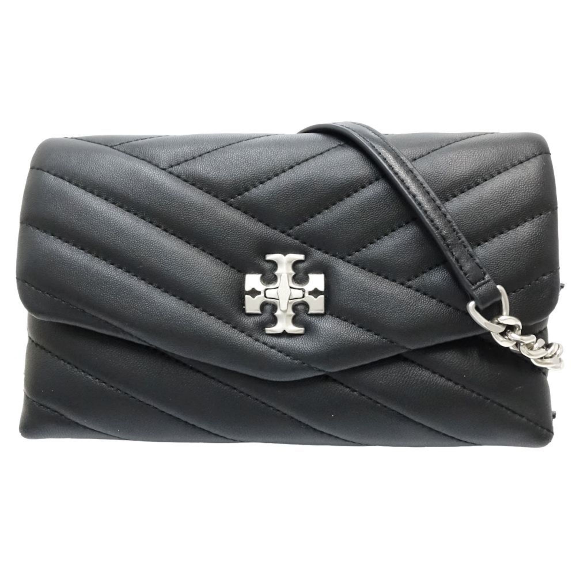 Tory Burch Wallet Chain 90343 Kira Chevron Leather Black 180778