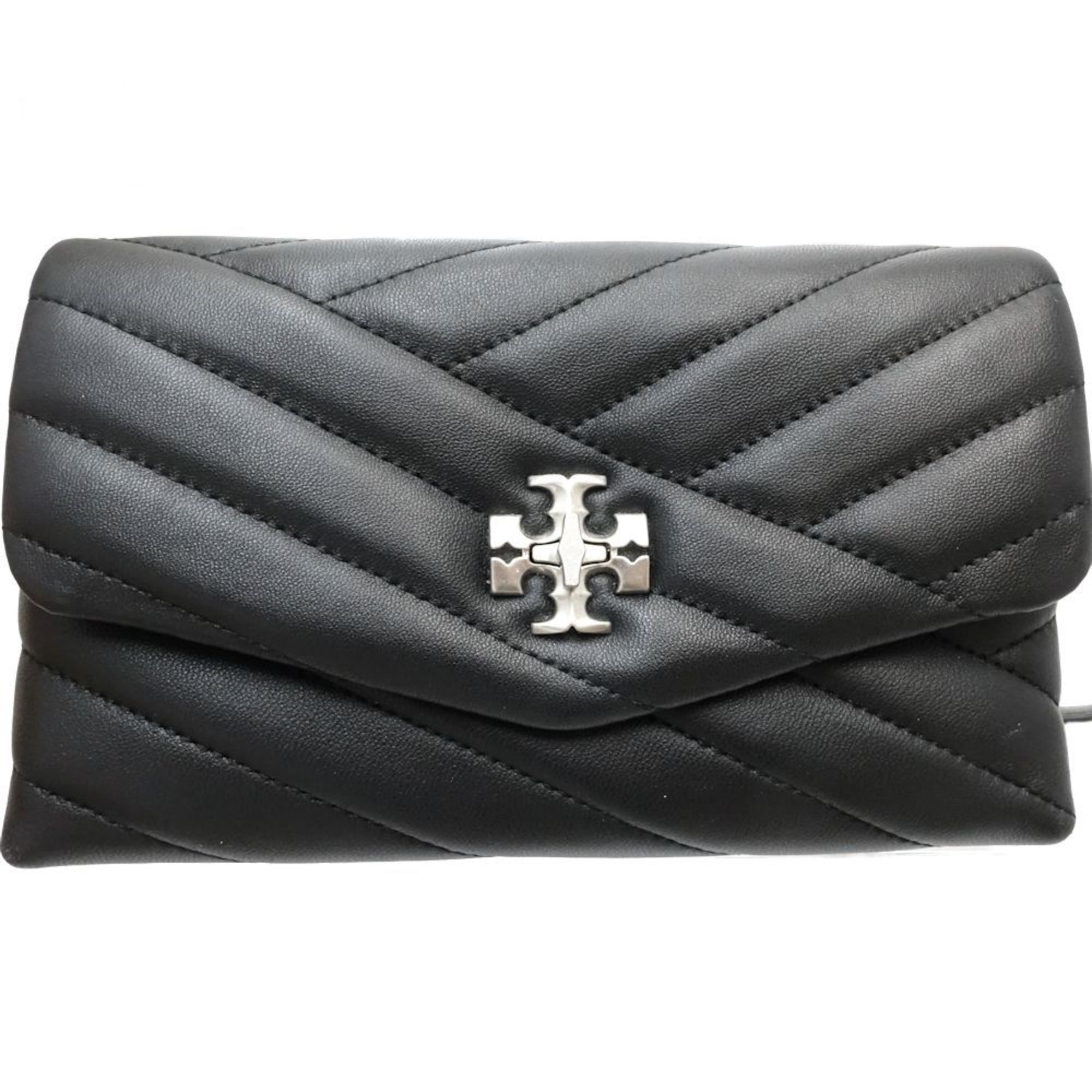 Tory Burch Wallet Chain 90343 Kira Chevron Leather Black 180778