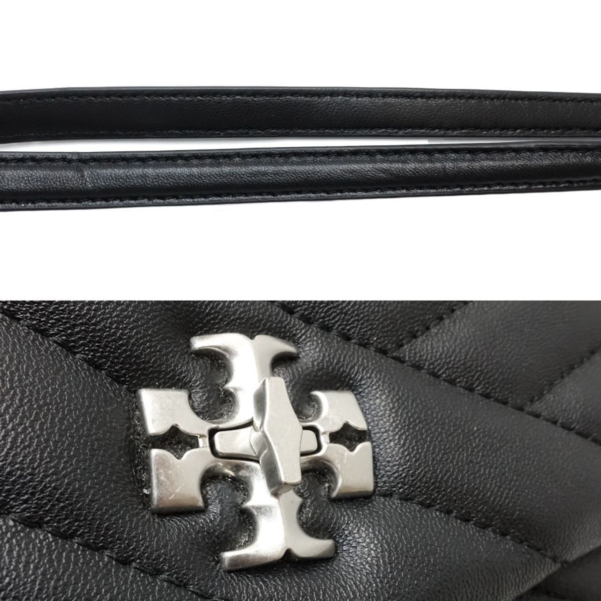 Tory Burch Wallet Chain 90343 Kira Chevron Leather Black 180778