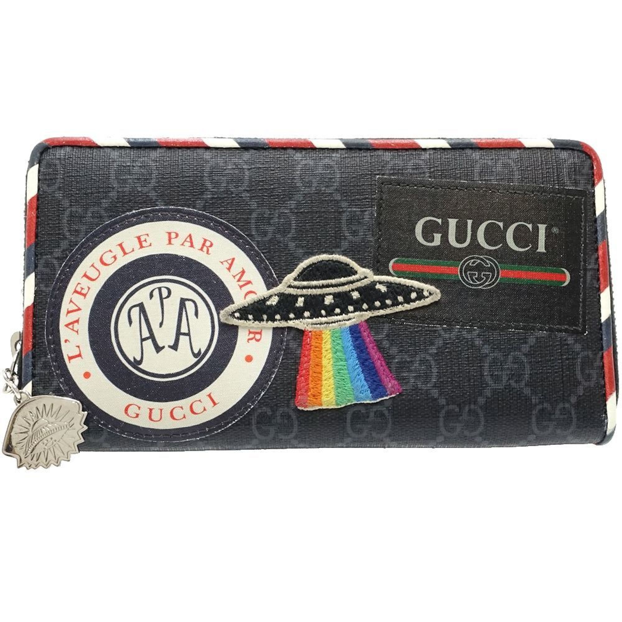 GUCCI Gucci Long Wallet 496342 Zip Around GG Supreme Night Courier x Leather Black Multicolor 180768