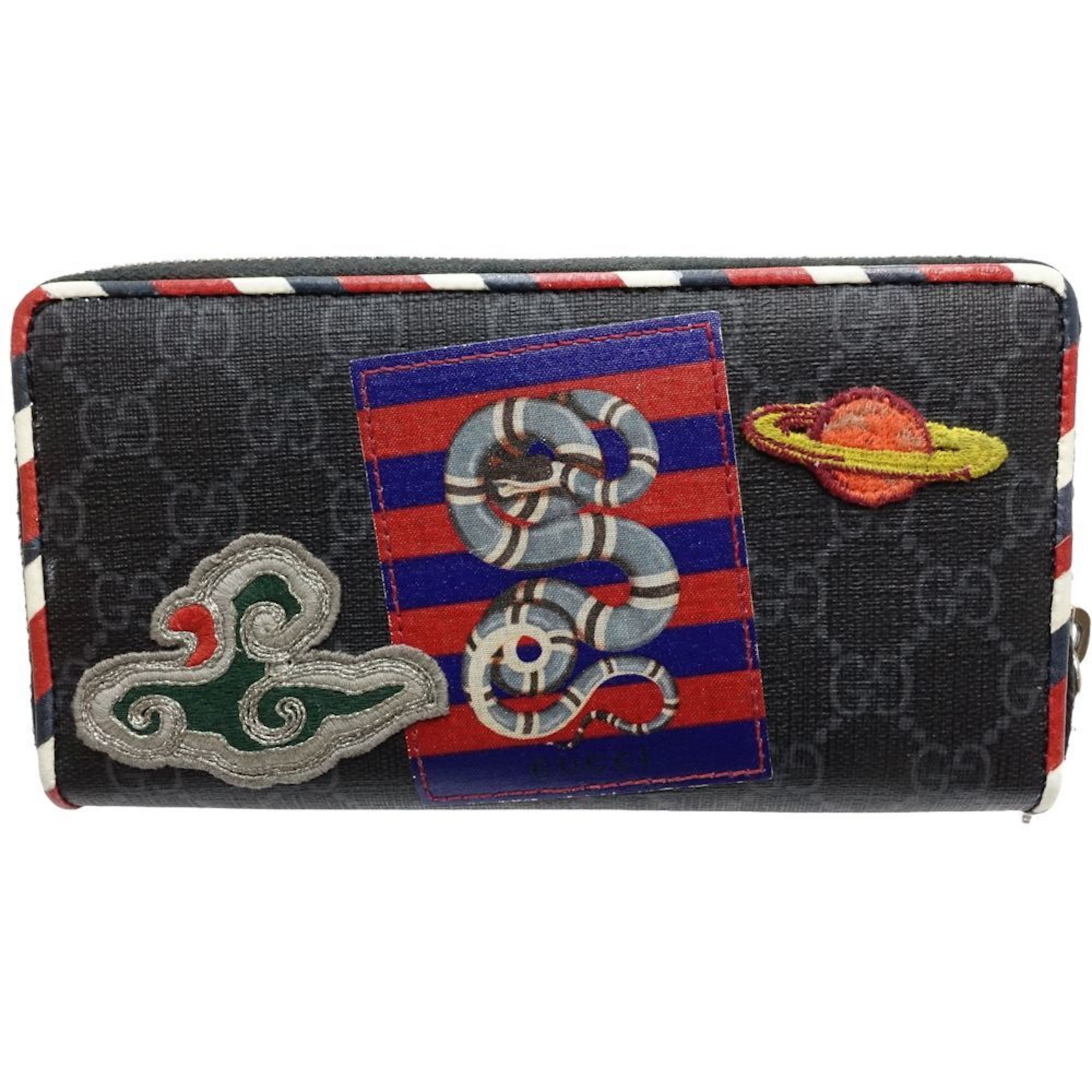 GUCCI Gucci Long Wallet 496342 Zip Around GG Supreme Night Courier x Leather Black Multicolor 180768