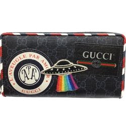 GUCCI Gucci Long Wallet 496342 Zip Around GG Supreme Night Courier x Leather Black Multicolor 180768