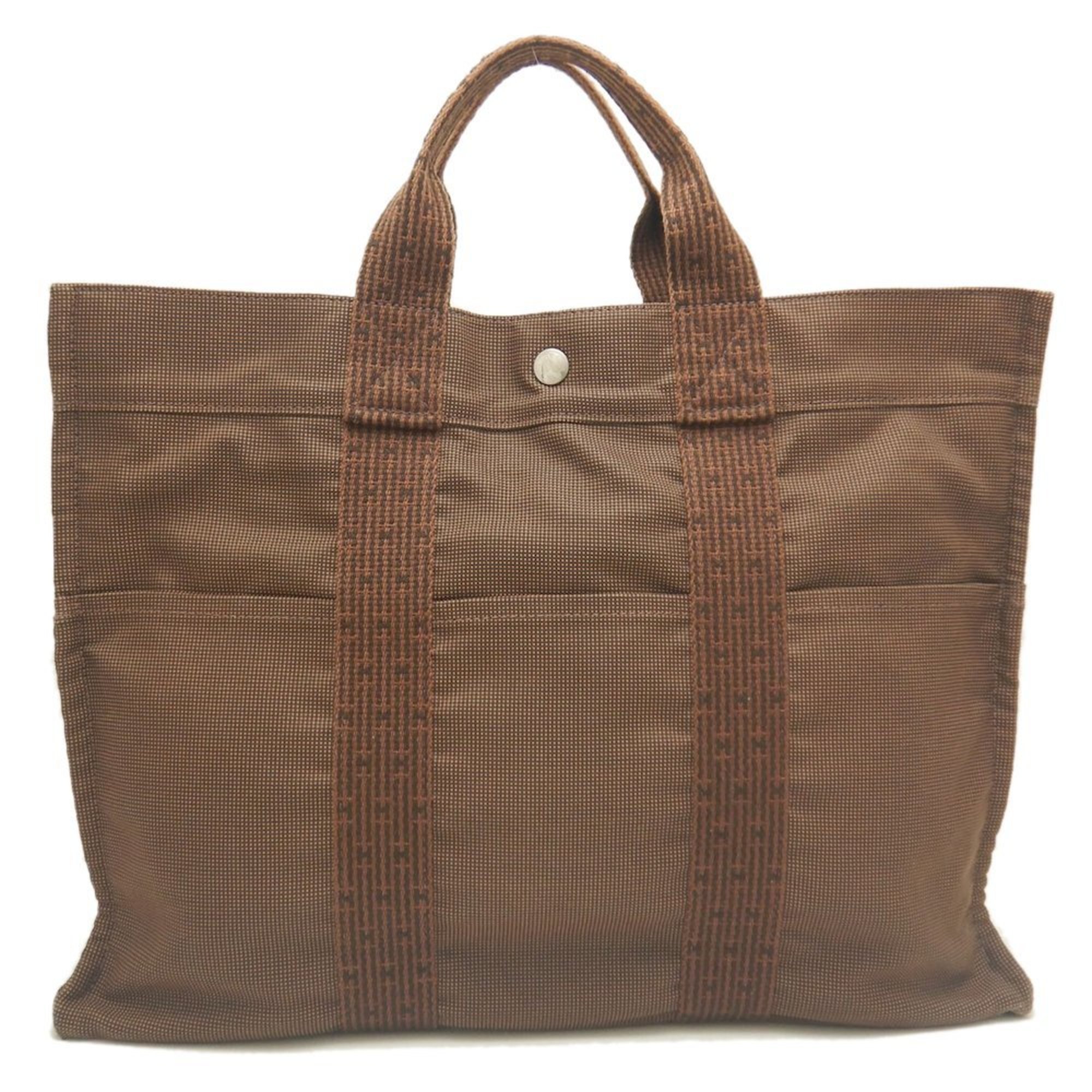 HERMES Tote MM Bag Air Line Nylon Brown 252153