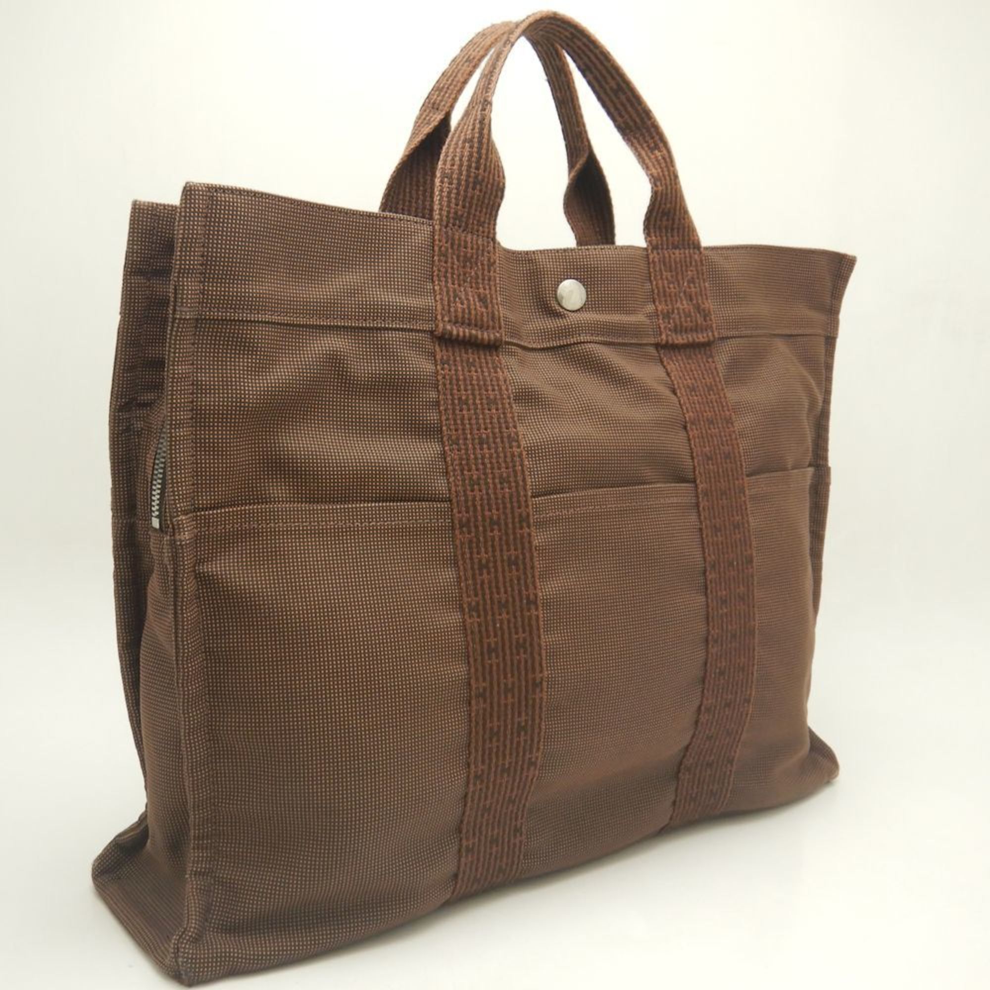 HERMES Tote MM Bag Air Line Nylon Brown 252153