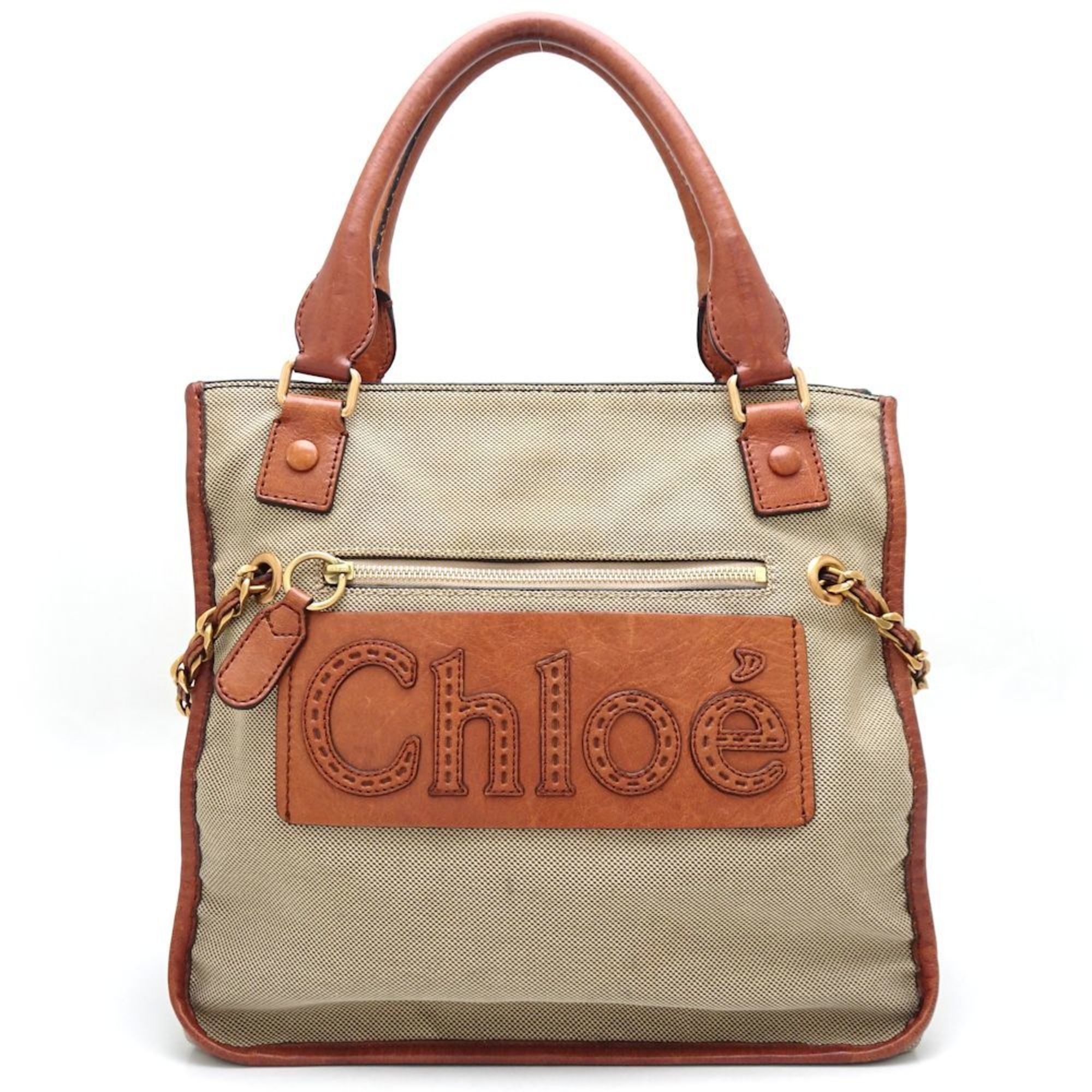 Chloé Chloe Harley Tote Bag Canvas x Leather Brown 351666