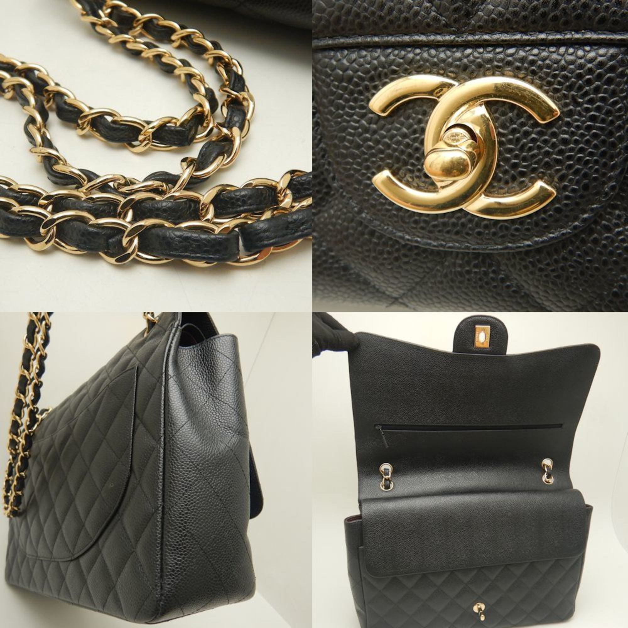 CHANEL Deca Matelasse 34 A58601 W flap chain shoulder bag caviar skin black 252141