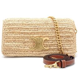 CELINE Multi Pochette 10M432FW1.02NT 2-Way Bag Raffia x Calf Natural Tan 351689