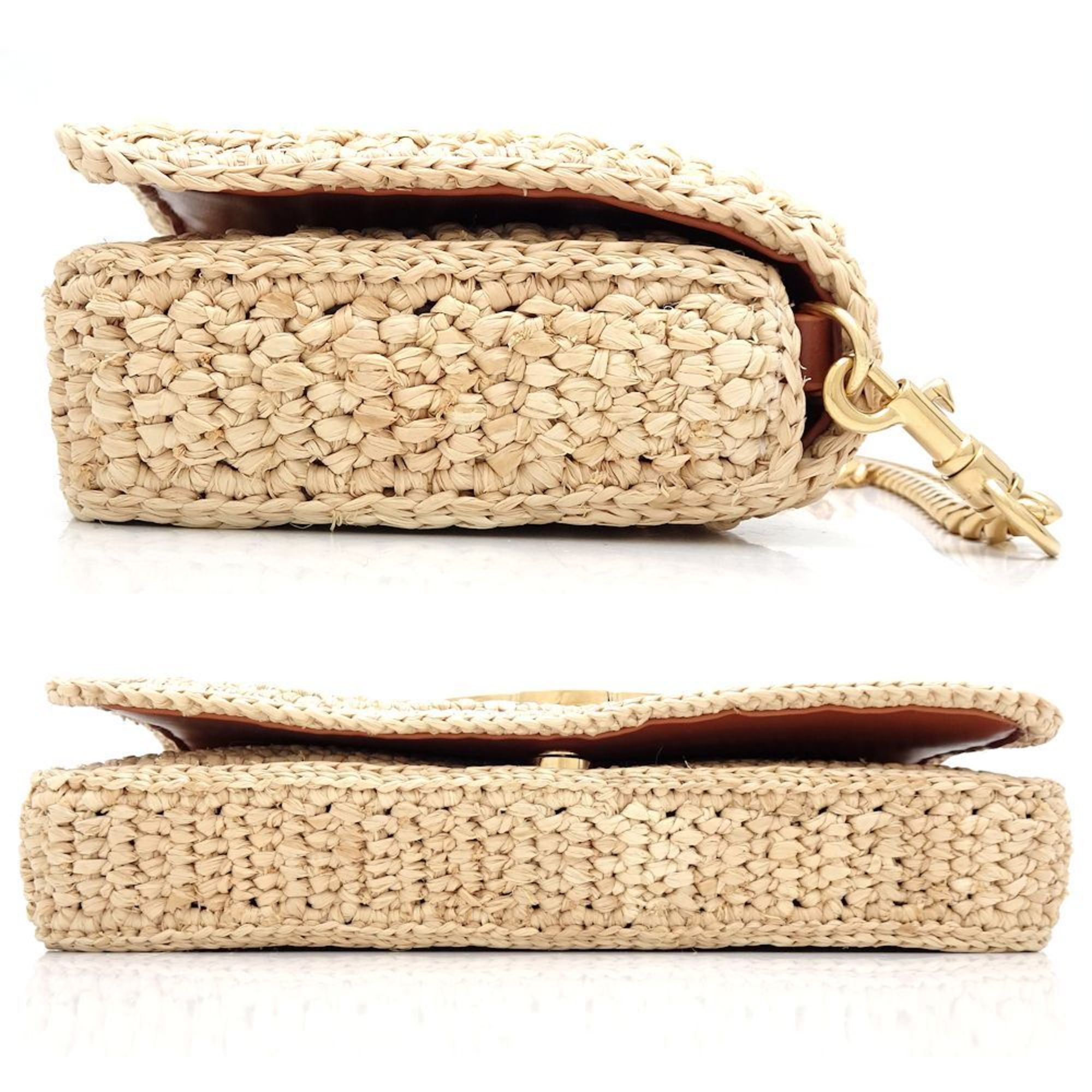 CELINE Multi Pochette 10M432FW1.02NT 2-Way Bag Raffia x Calf Natural Tan 351689