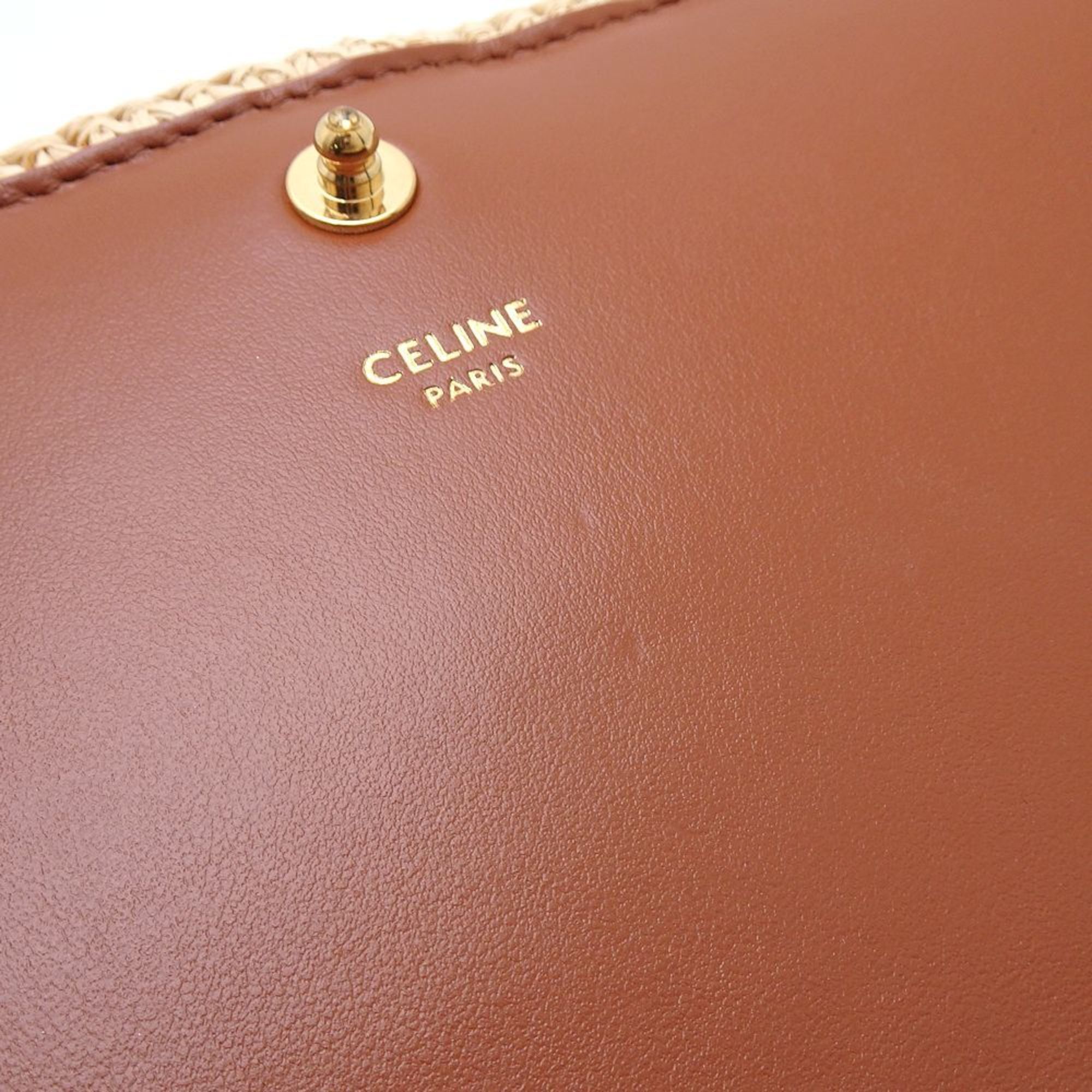 CELINE Multi Pochette 10M432FW1.02NT 2-Way Bag Raffia x Calf Natural Tan 351689