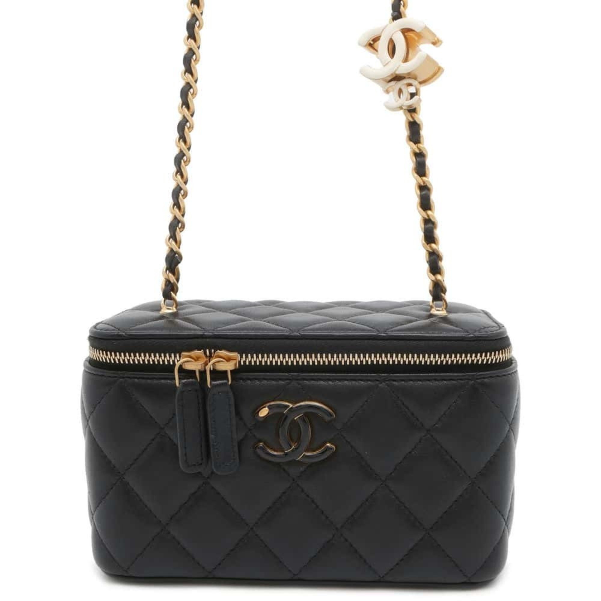 Chanel Chain Shoulder Bag Matelasse Coco Mark Lambskin Vanity AP3940 CHANEL Black